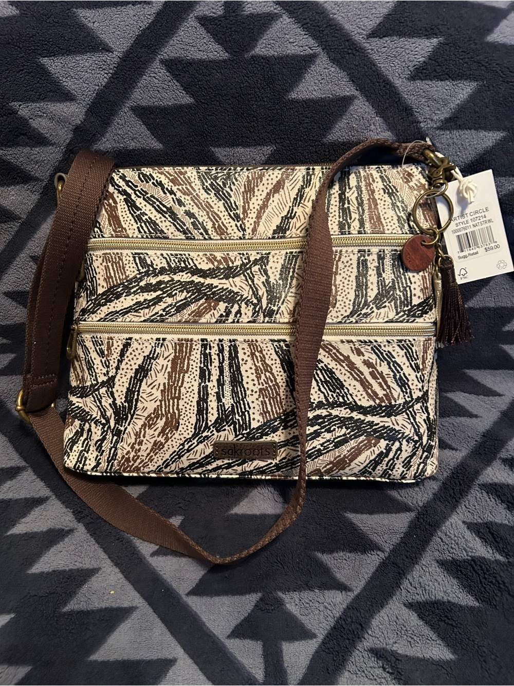 Sakroots Brown, Cream & Black Abstract Pattern Crossbody Bag